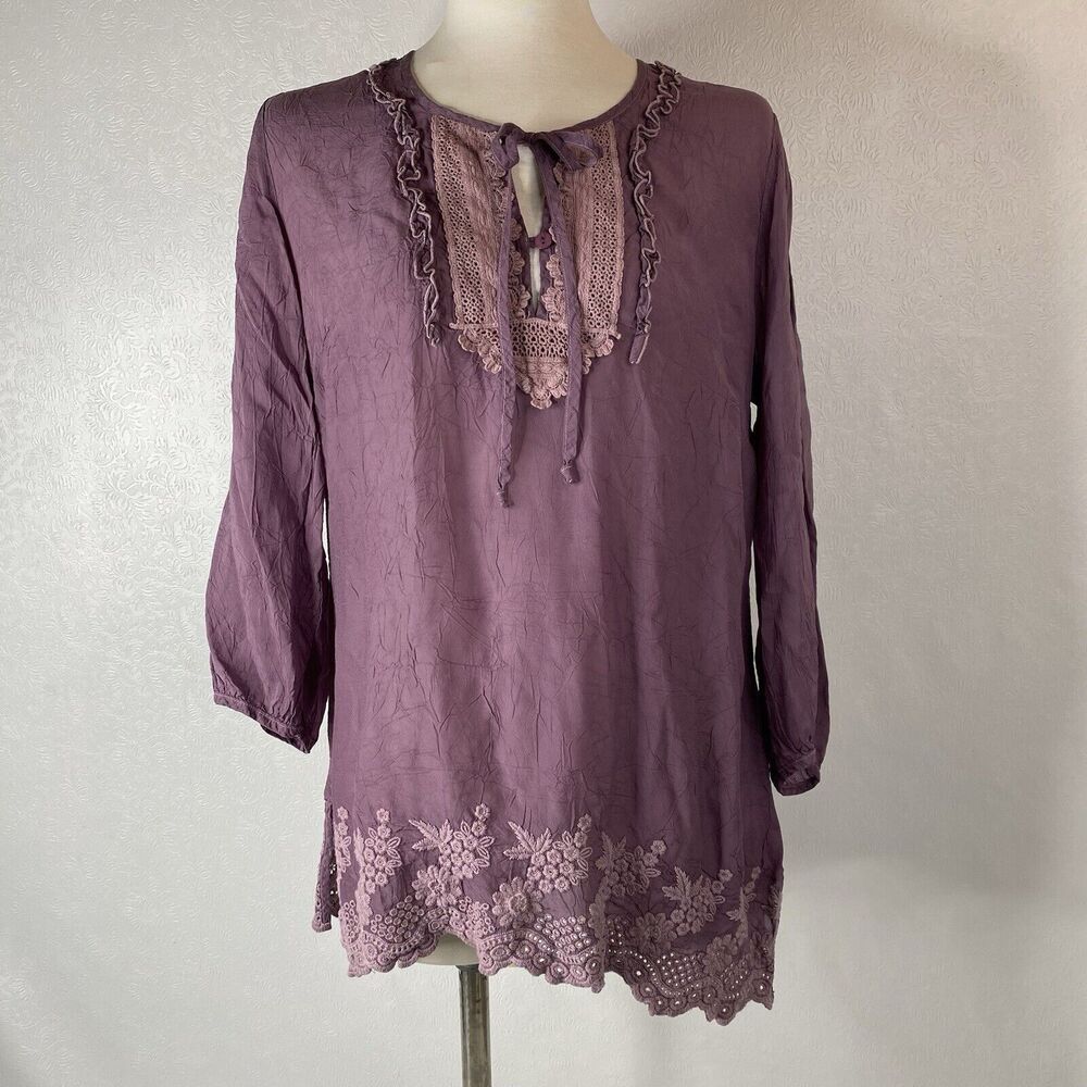 Johnny Was sz S Purple Embroidered Tunic Top